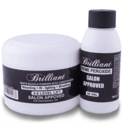 Brilliant White Bleach & Peroxide Combo Pack | Professional Hair Lightening Kit | 50g Bleach Powder + 100ml 30 Vol Developer | Up to 6 Levels Lift